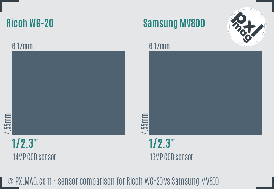 Ricoh WG-20 vs Samsung MV800 sensor size comparison