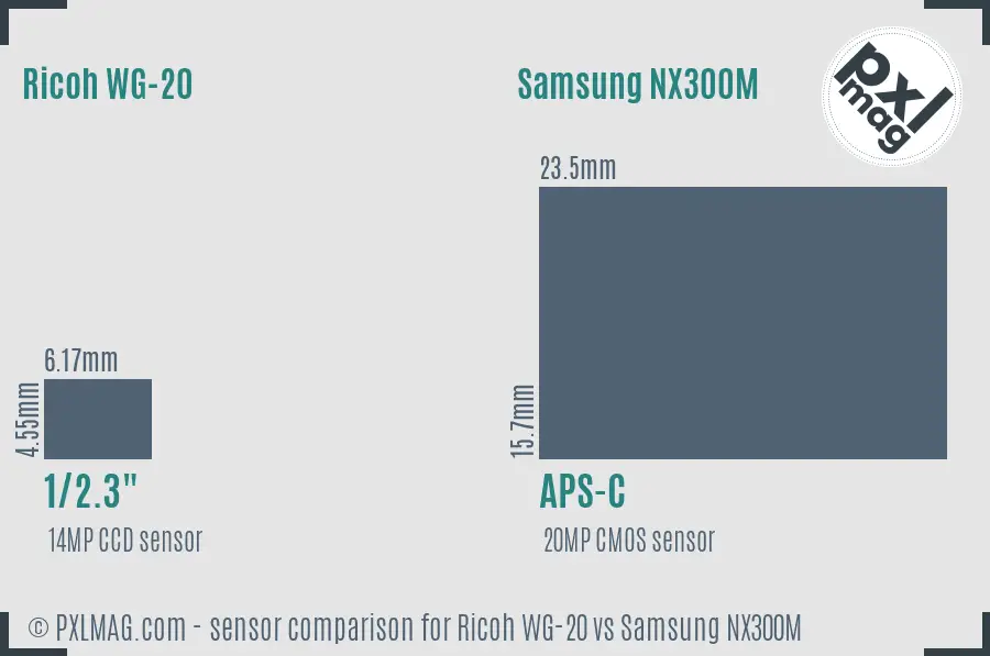 Ricoh WG-20 vs Samsung NX300M sensor size comparison