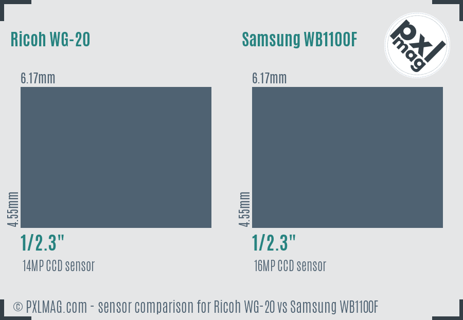 Ricoh WG-20 vs Samsung WB1100F sensor size comparison