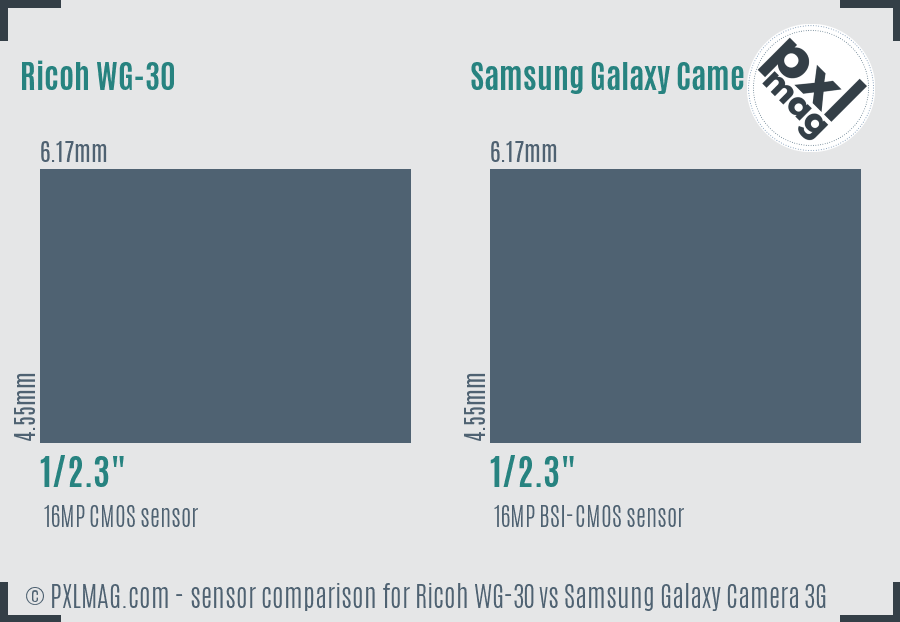 Ricoh WG-30 vs Samsung Galaxy Camera 3G sensor size comparison