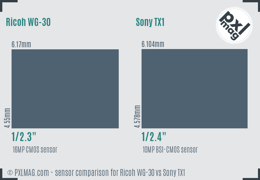 Ricoh WG-30 vs Sony TX1 sensor size comparison