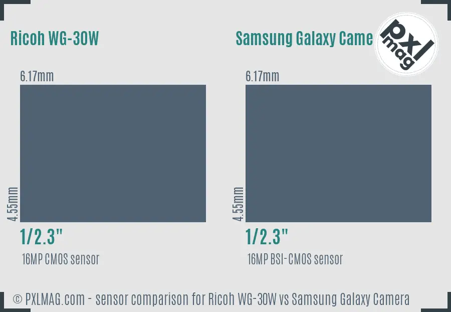 Ricoh WG-30W vs Samsung Galaxy Camera sensor size comparison