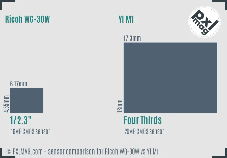 Ricoh WG-30W vs YI M1 sensor size comparison