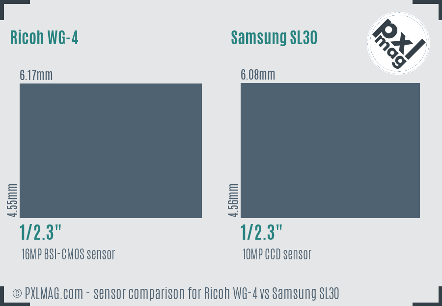 Ricoh WG-4 vs Samsung SL30 sensor size comparison
