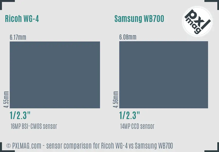 Ricoh WG-4 vs Samsung WB700 sensor size comparison