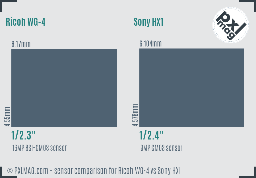 Ricoh WG-4 vs Sony HX1 sensor size comparison
