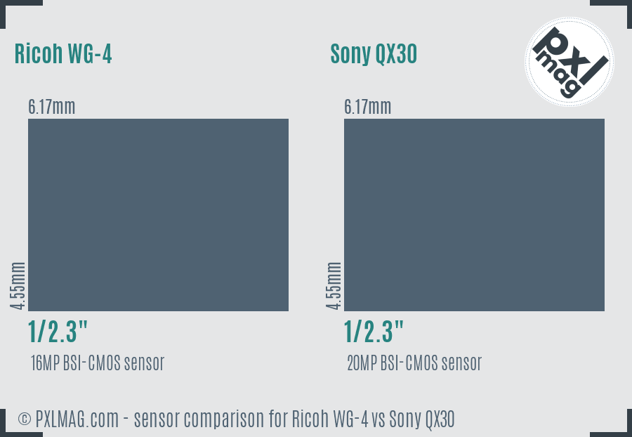 Ricoh WG-4 vs Sony QX30 sensor size comparison Ricoh WG-4 vs Sony QX30 sensor size comparison