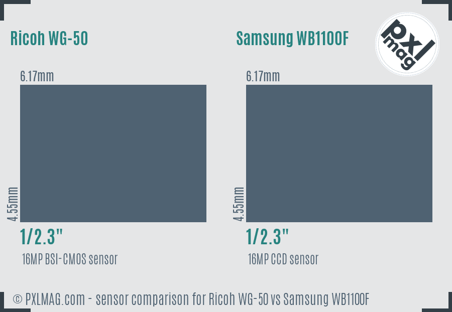 Ricoh WG-50 vs Samsung WB1100F sensor size comparison
