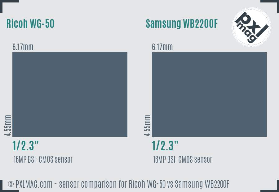 Ricoh WG-50 vs Samsung WB2200F sensor size comparison
