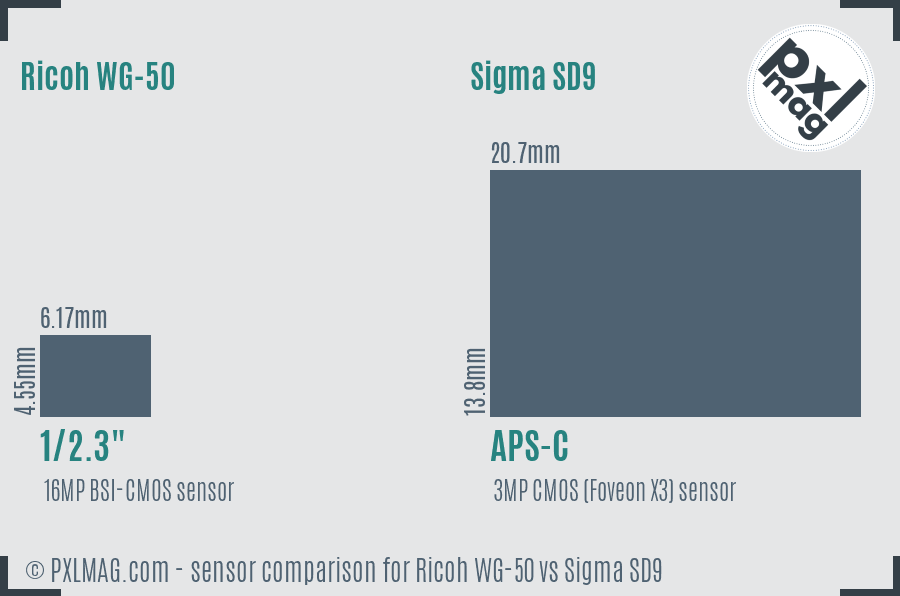 Ricoh WG-50 vs Sigma SD9 sensor size comparison