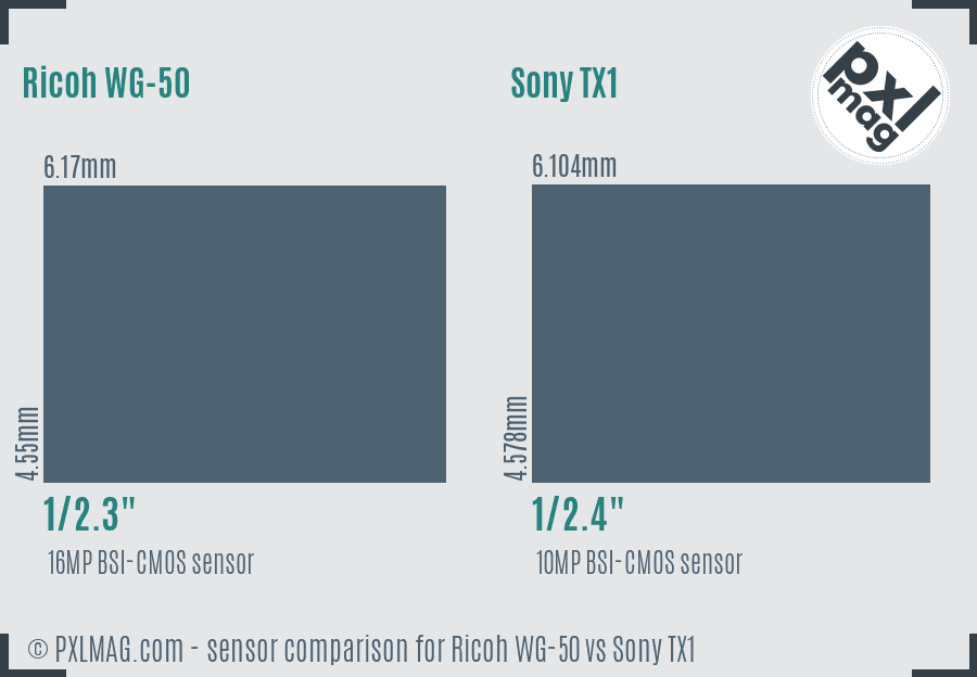 Ricoh WG-50 vs Sony TX1 sensor size comparison