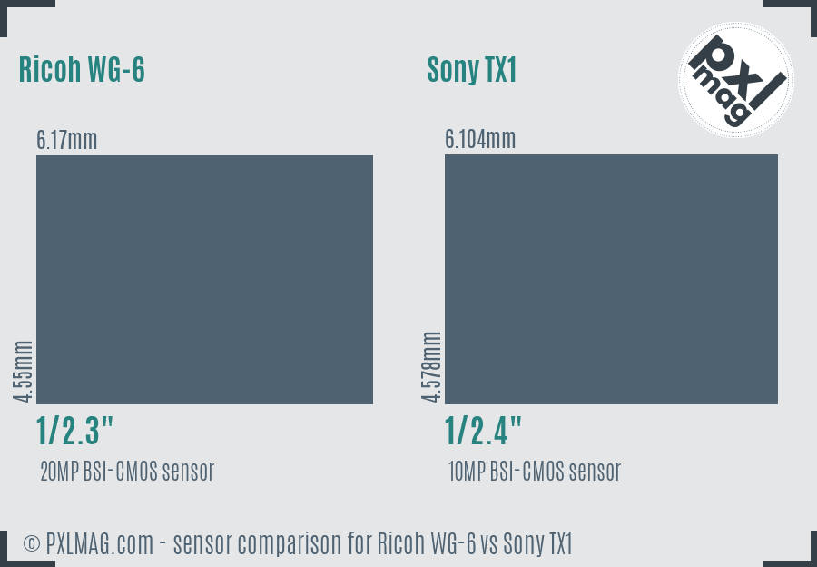 Ricoh WG-6 vs Sony TX1 sensor size comparison