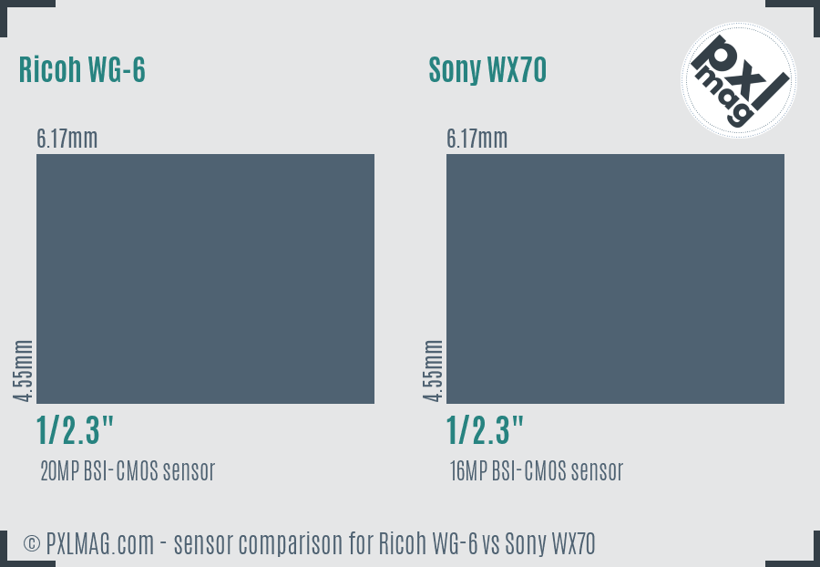 Ricoh WG-6 vs Sony WX70 sensor size comparison