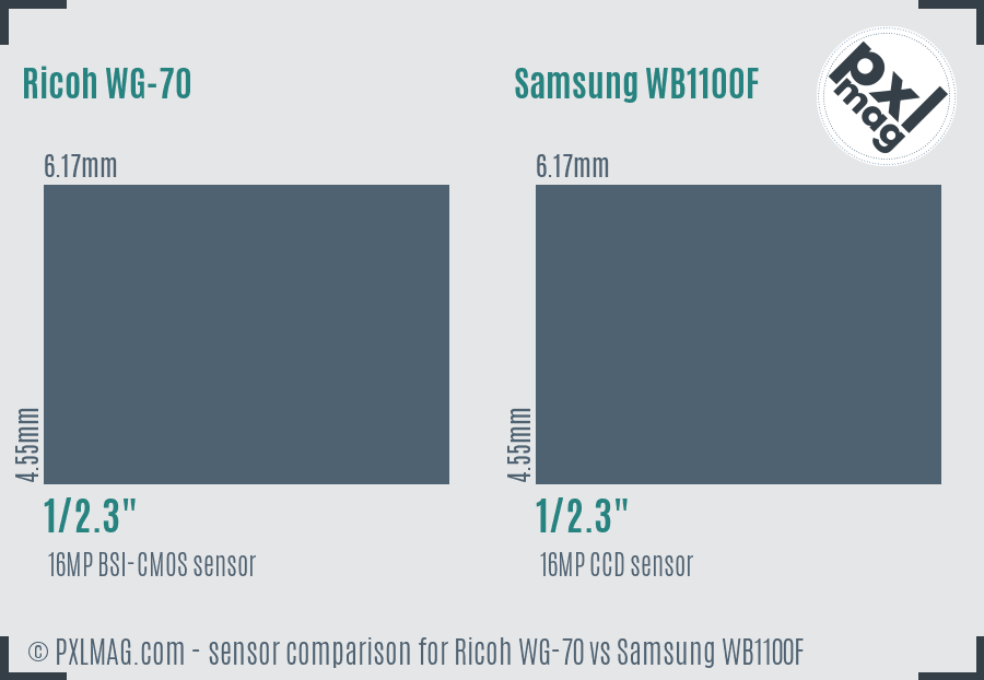 Ricoh WG-70 vs Samsung WB1100F sensor size comparison