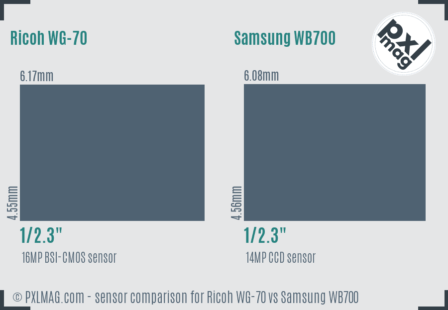 Ricoh WG-70 vs Samsung WB700 sensor size comparison