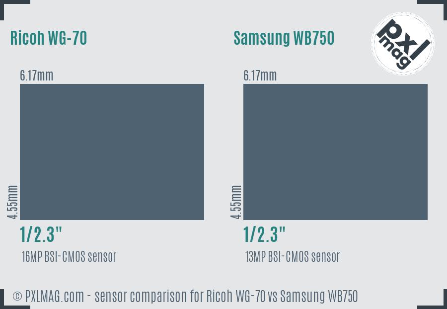 Ricoh WG-70 vs Samsung WB750 sensor size comparison