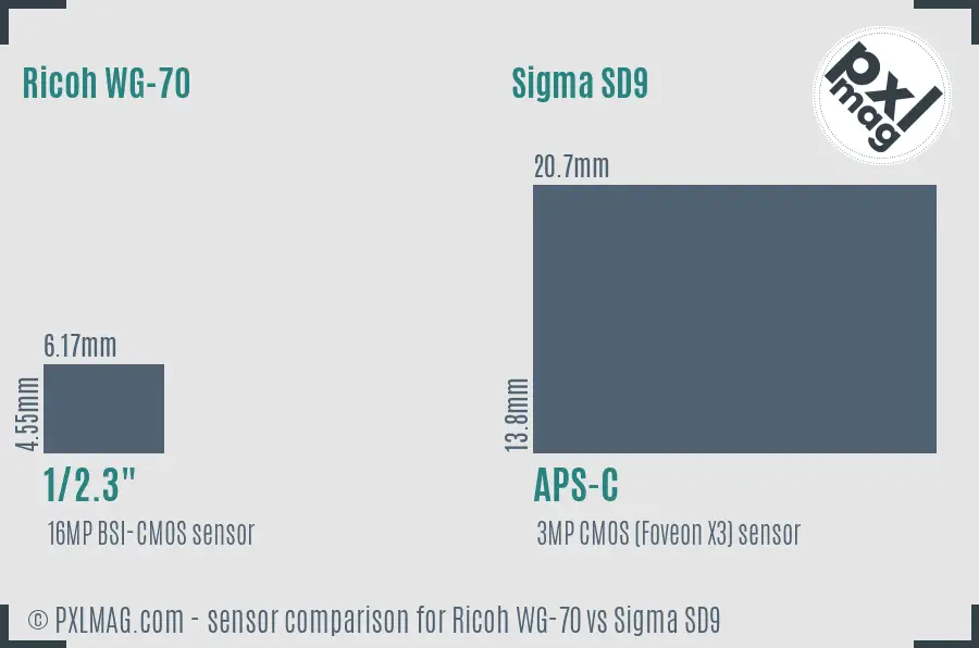 Ricoh WG-70 vs Sigma SD9 sensor size comparison