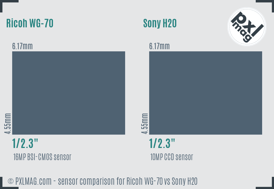 Ricoh WG-70 vs Sony H20 sensor size comparison