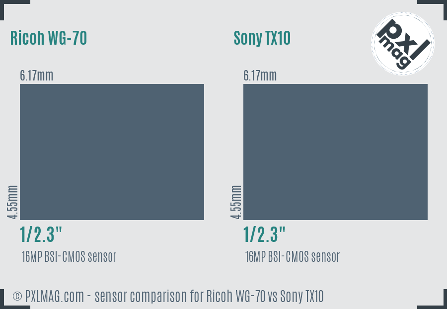 Ricoh WG-70 vs Sony TX10 sensor size comparison