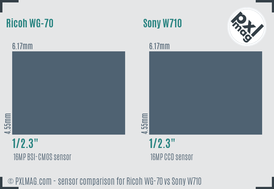 Ricoh WG-70 vs Sony W710 sensor size comparison