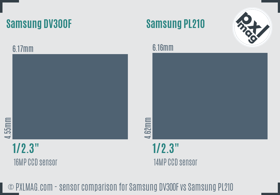 Samsung DV300F vs Samsung PL210 sensor size comparison