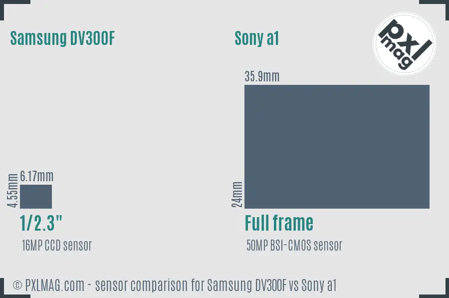 Samsung DV300F vs Sony a1 sensor size comparison