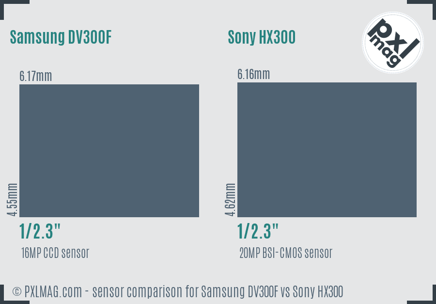 Samsung DV300F vs Sony HX300 sensor size comparison