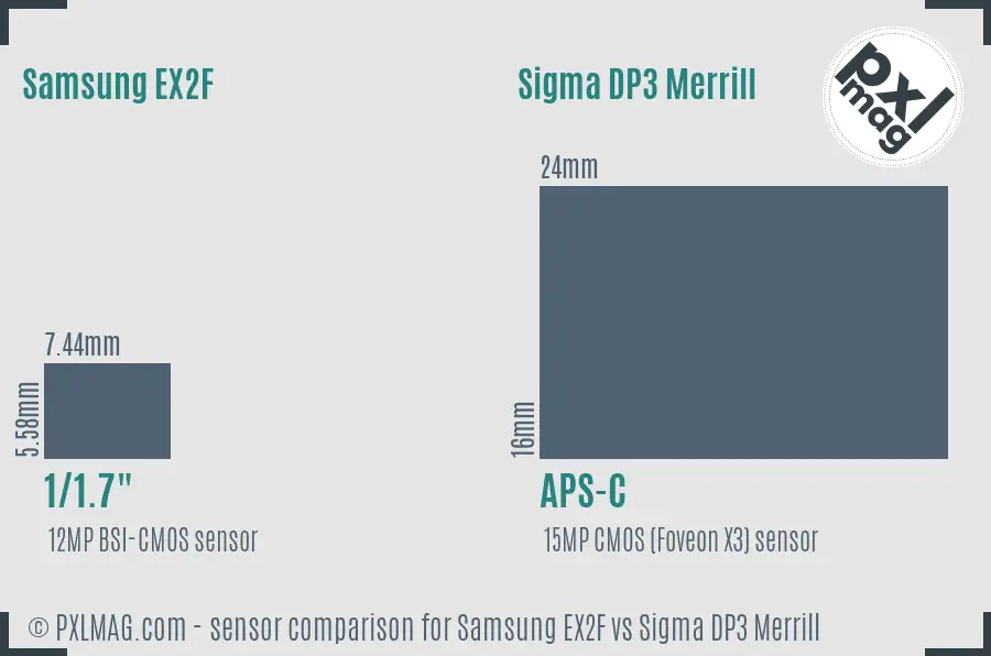 Samsung EX2F vs Sigma DP3 Merrill sensor size comparison