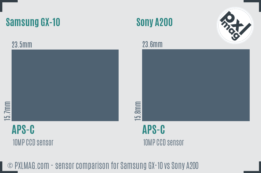 Samsung GX-10 vs Sony A200 sensor size comparison