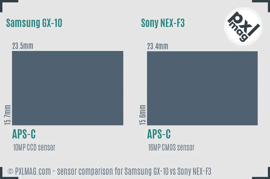 Samsung GX-10 vs Sony NEX-F3 sensor size comparison