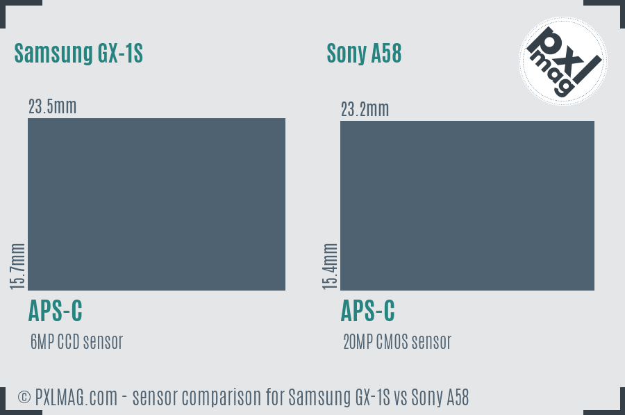 Samsung GX-1S vs Sony A58 sensor size comparison