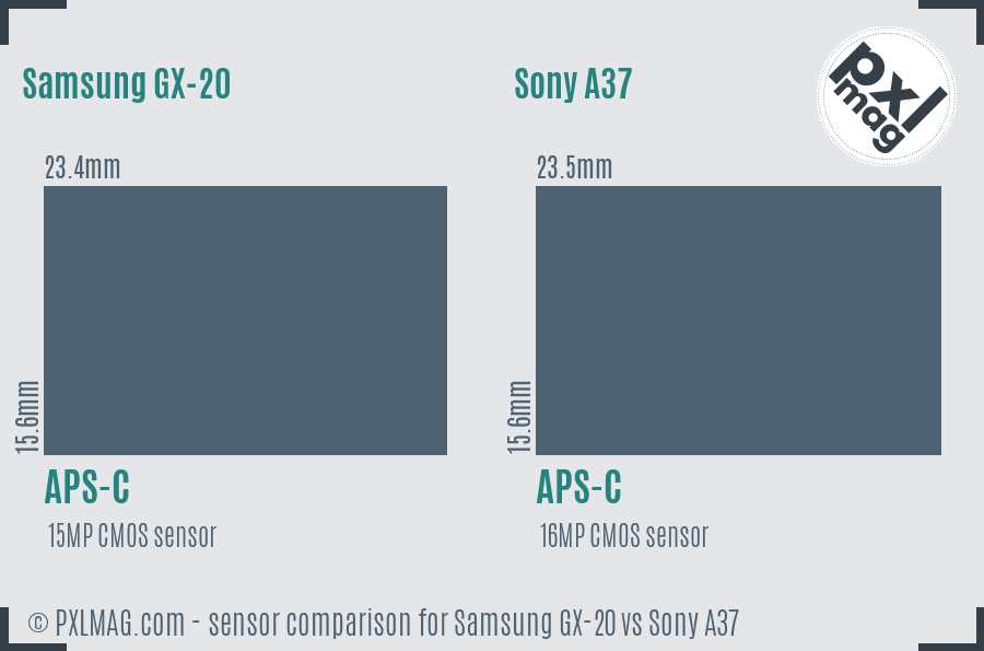 Samsung GX-20 vs Sony A37 sensor size comparison