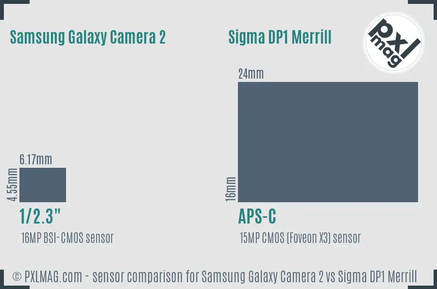 Samsung Galaxy Camera 2 vs Sigma DP1 Merrill sensor size comparison