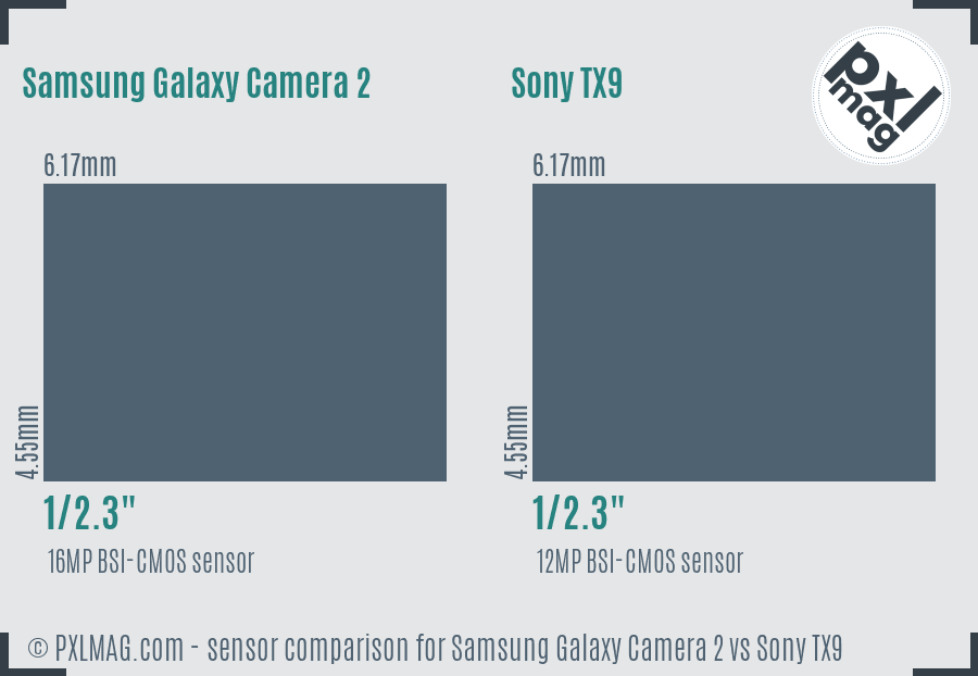 Samsung Galaxy Camera 2 vs Sony TX9 sensor size comparison