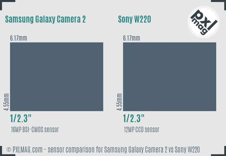 Samsung Galaxy Camera 2 vs Sony W220 sensor size comparison