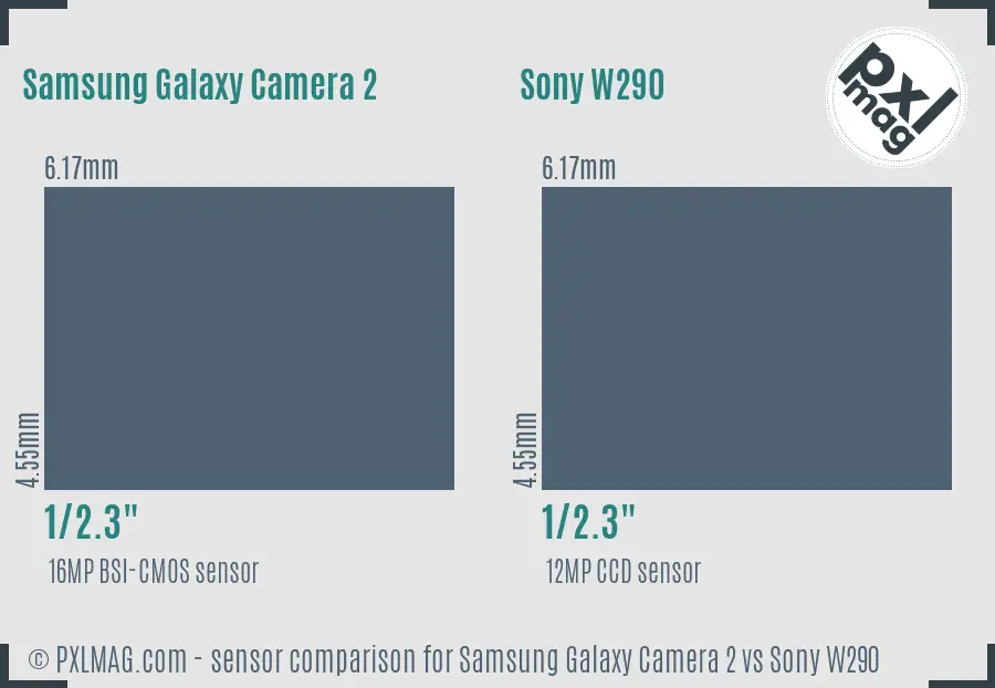 Samsung Galaxy Camera 2 vs Sony W290 sensor size comparison