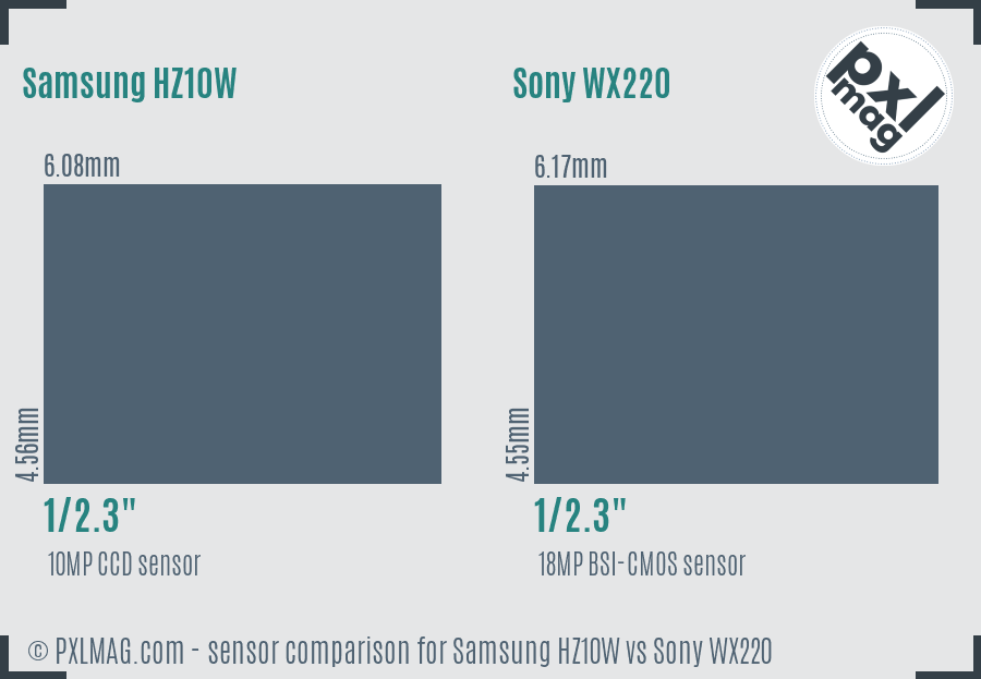 Samsung HZ10W vs Sony WX220 sensor size comparison