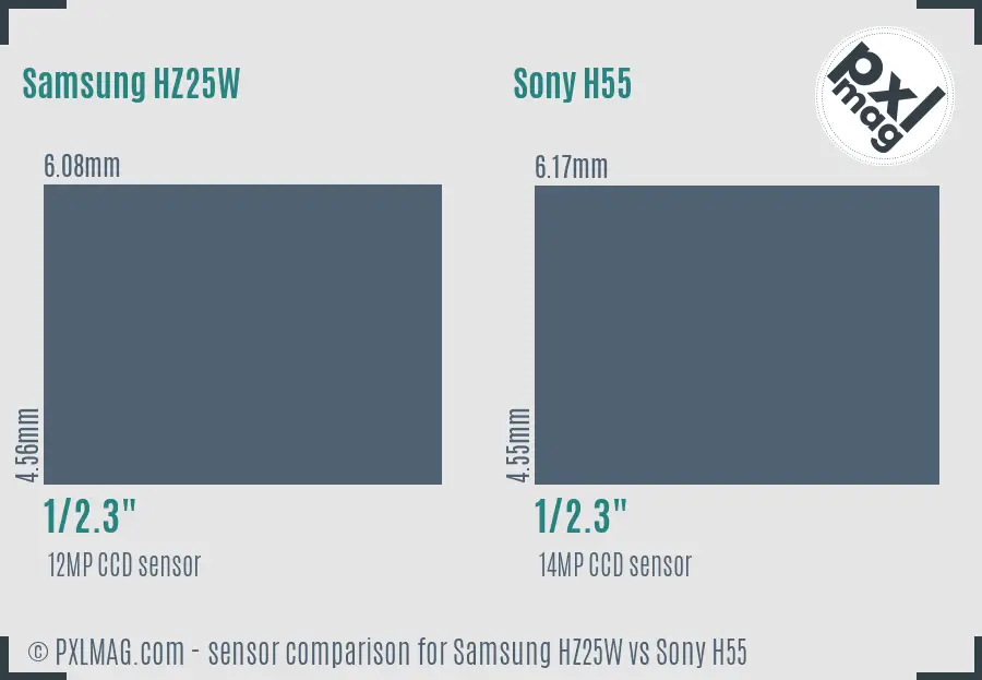 Samsung HZ25W vs Sony H55 sensor size comparison