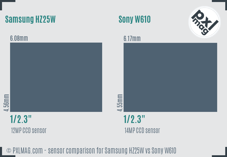 Samsung HZ25W vs Sony W610 sensor size comparison