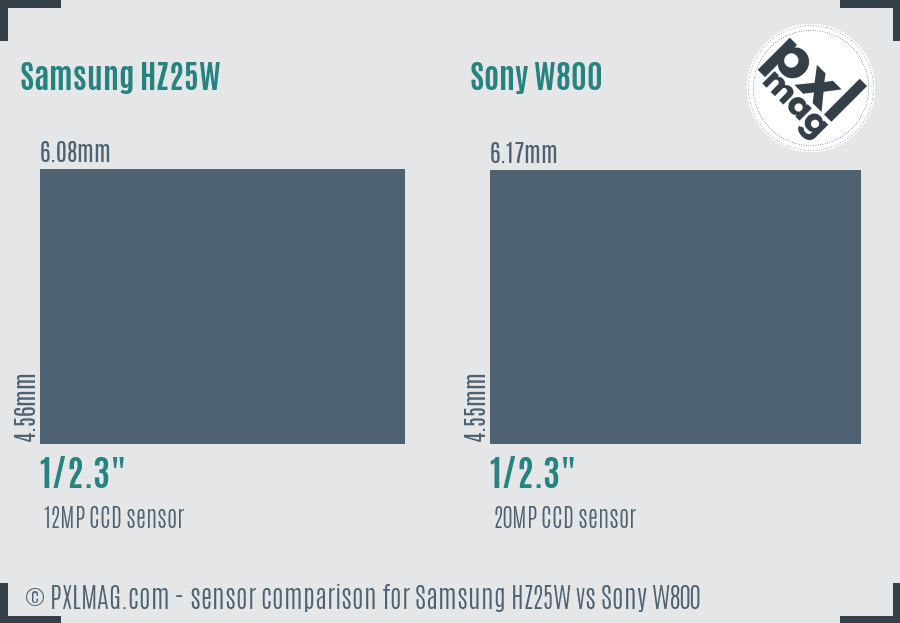 Samsung HZ25W vs Sony W800 sensor size comparison