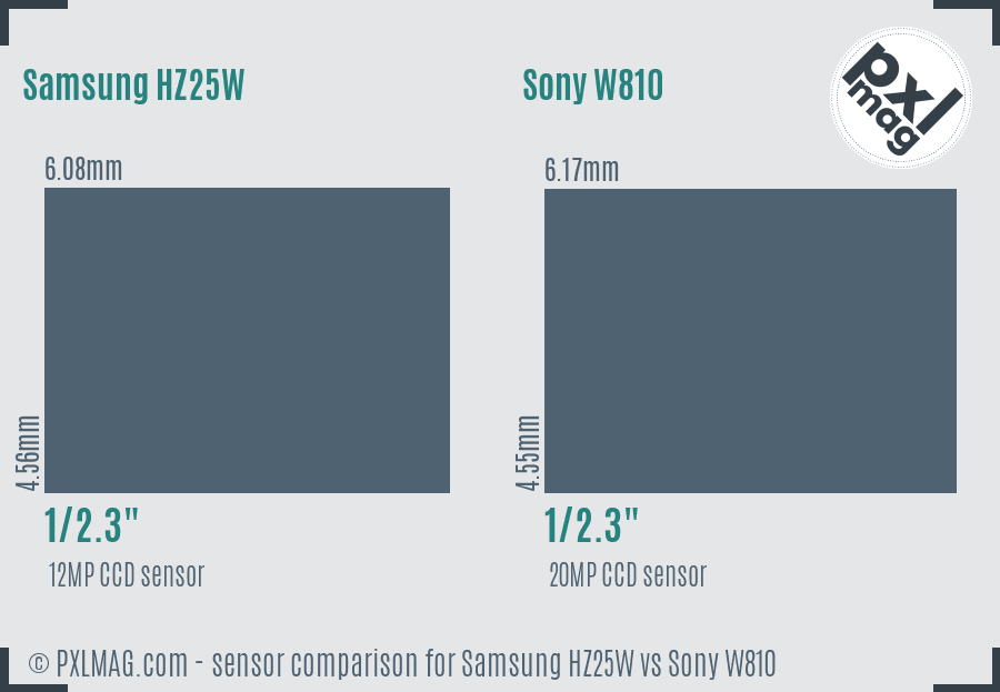 Samsung HZ25W vs Sony W810 sensor size comparison