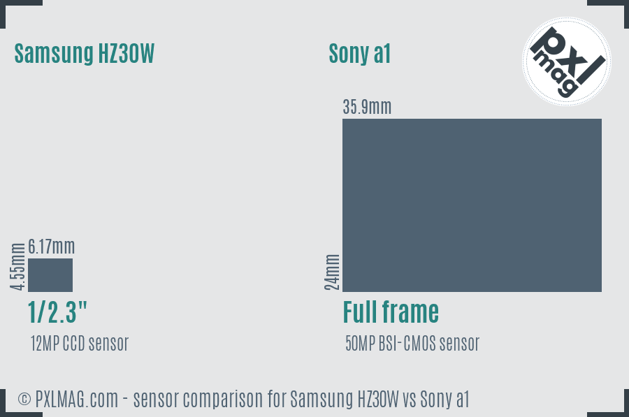 Samsung HZ30W vs Sony a1 sensor size comparison