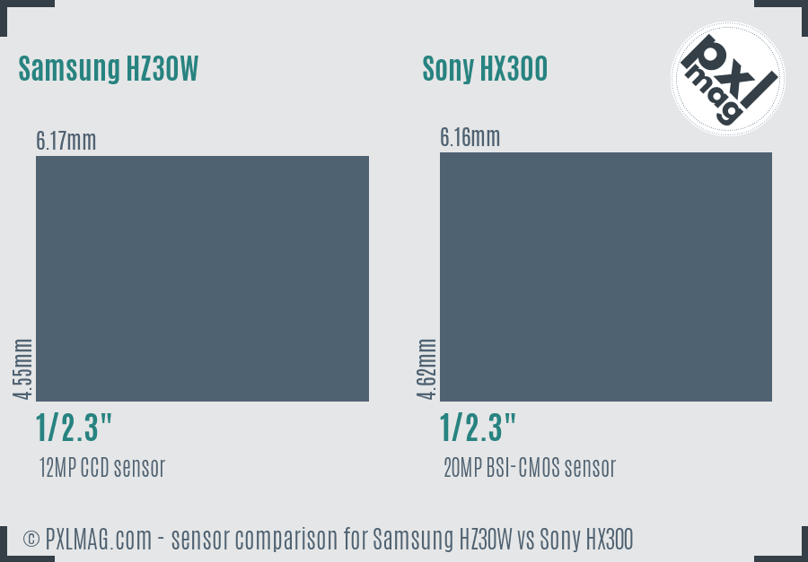 Samsung HZ30W vs Sony HX300 sensor size comparison