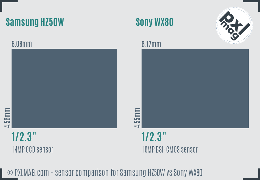 Samsung HZ50W vs Sony WX80 sensor size comparison
