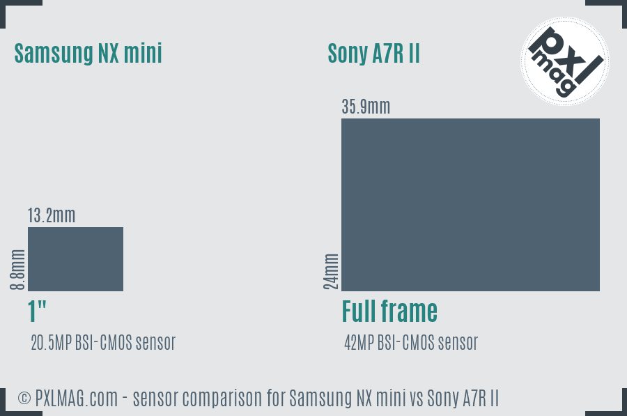 Samsung NX mini vs Sony A7R II sensor size comparison