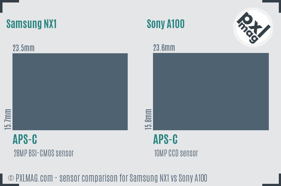 Samsung NX1 vs Sony A100 sensor size comparison