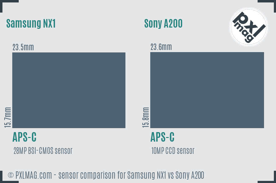 Samsung NX1 vs Sony A200 sensor size comparison