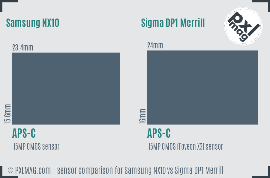 Samsung NX10 vs Sigma DP1 Merrill sensor size comparison