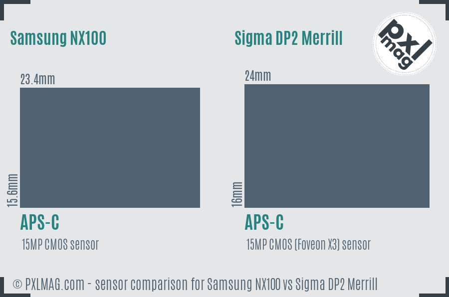 Samsung NX100 vs Sigma DP2 Merrill sensor size comparison