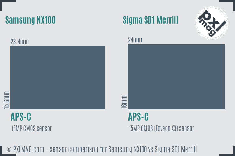 Samsung NX100 vs Sigma SD1 Merrill sensor size comparison